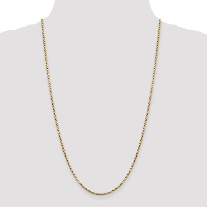 14K Solid Yellow Gold 1.75mm Round Box Link Chain Necklace