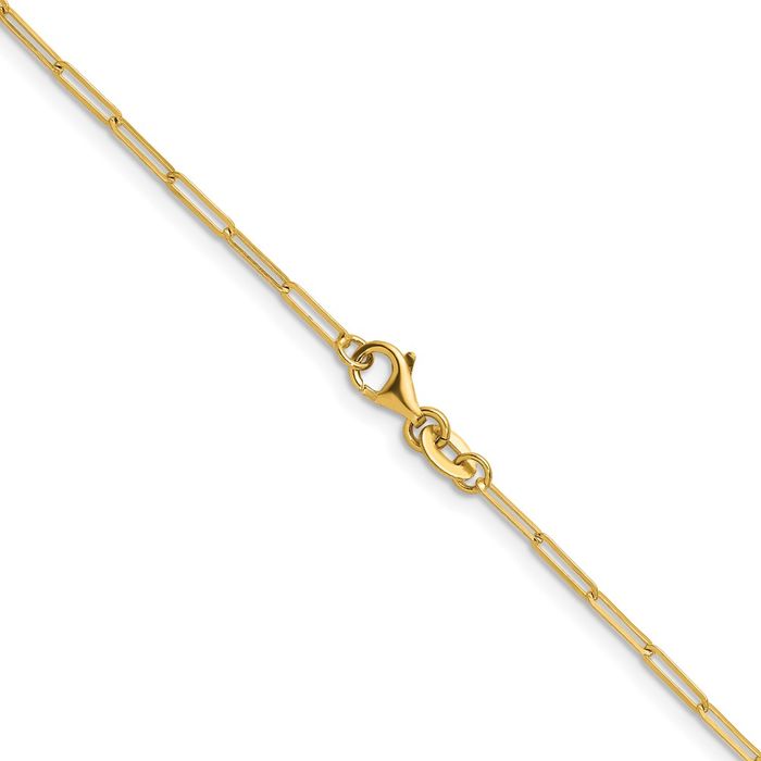 14K Solid Yellow Gold 1.7mm Paperclip Cable Rolo Link Chain Belcher Necklace