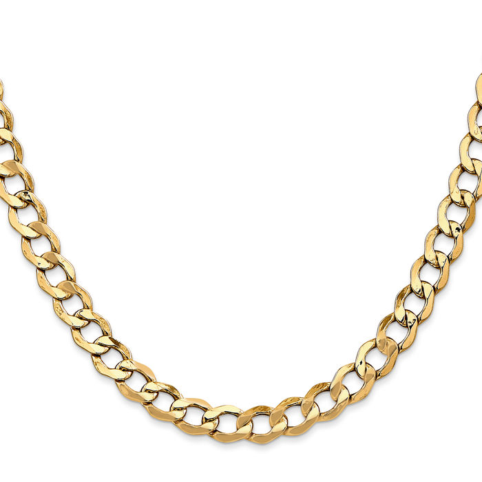 14K Solid Yellow Gold 6.5mm Curb Link Chain Necklace