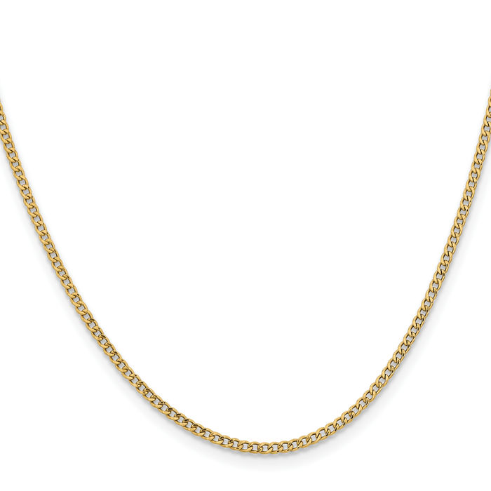 14K Solid Yellow Gold 1.85mm Curb Link Chain Necklace