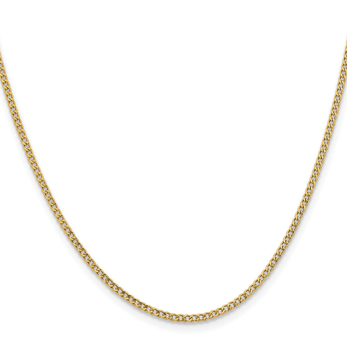 14K Solid Yellow Gold 1.85mm Curb Link Chain Necklace