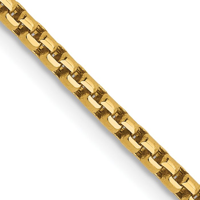 14K Solid Yellow Gold 1.85mm Round Box Link Chain Necklace