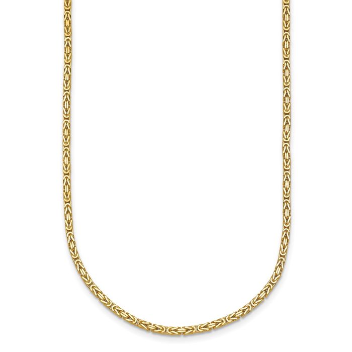 14K Solid Yellow Gold 1.8mm Byzantine Chain Necklace