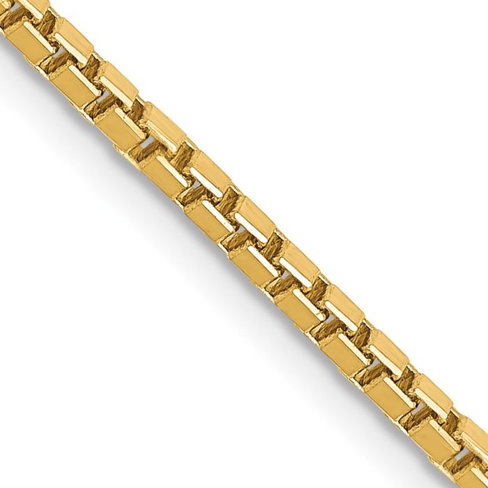 14K Solid Yellow Gold 1.9mm Box Link Chain Necklace