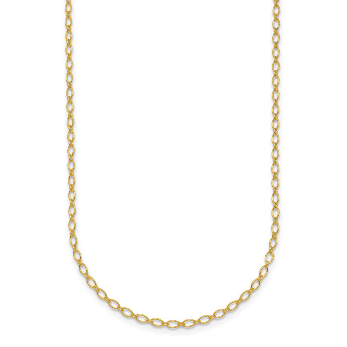 14K Solid Yellow Gold 1.9mm Oval Cable Rolo Link Chain Belcher Necklace