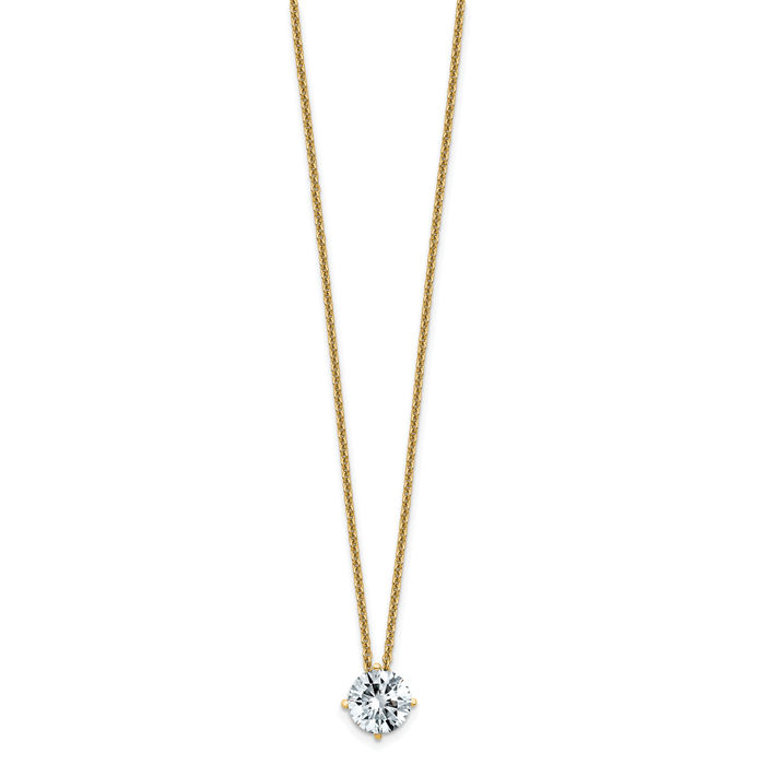 14K Solid Yellow Gold 6.5mm Round Moissanite Solitaire Chain Necklace