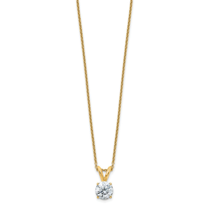 14K Solid Yellow Gold 6.5mm Round Moissanite Solitaire Chain Necklace