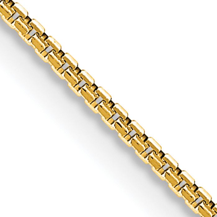 14K Solid Yellow Gold 1mm Concave Box Link Chain Necklace