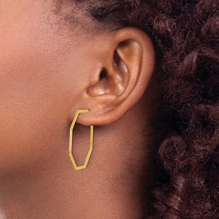 14K Solid Yellow Gold 1mm Octagon Post C Hoop Earrings