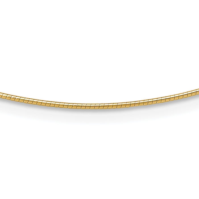 14K Solid Yellow Gold 1mm Round Cubetto Omega Snake Chain Herringbone Necklace