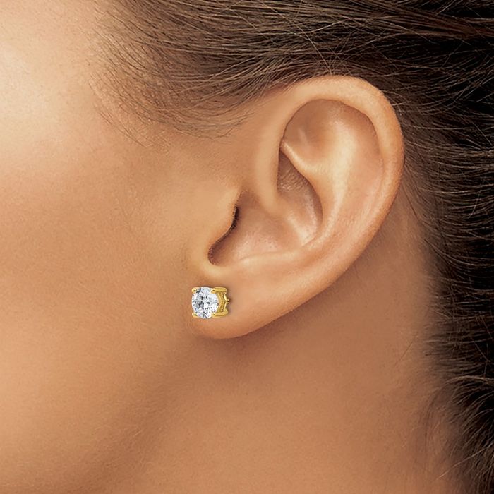 14K Solid Yellow Gold Round Lab Diamond Stud Earrings