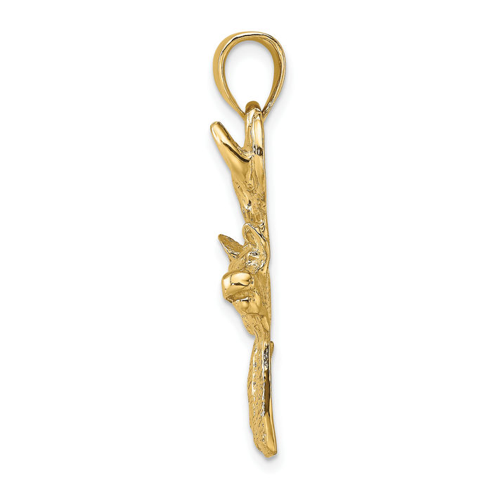 14K Solid Yellow Gold Deer Head Profile Necklace Chain Pendant Charm