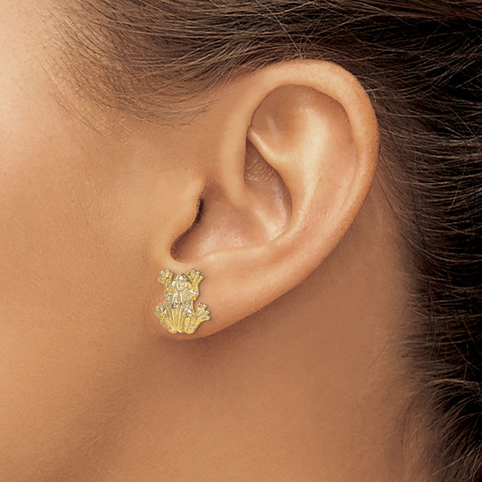 14K Solid Yellow Gold Leap Frog Stud Earrings