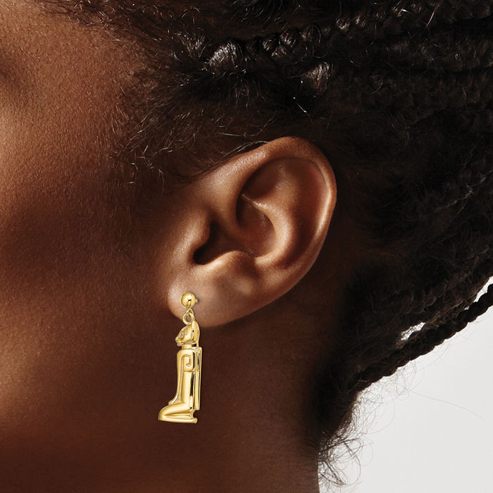14K Solid Yellow Gold Marco Island Cat Drop Dangle Earrings