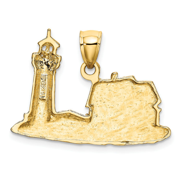 14K Solid Yellow Gold Nubble Lighthouse Necklace Chain Pendant Charm