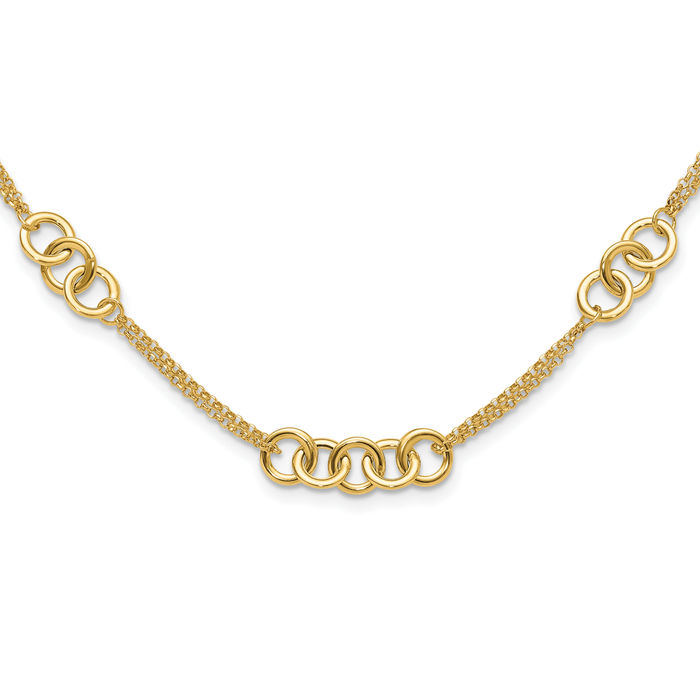 14K Solid Yellow Gold 2 Strand Circle Round Chain Necklace