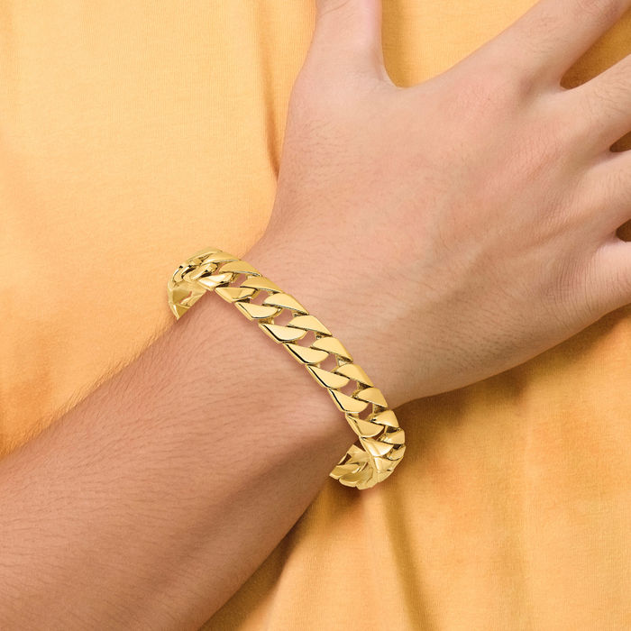 14K Solid Yellow Gold 10.2mm Box Link Catch Curb Chain Bracelet