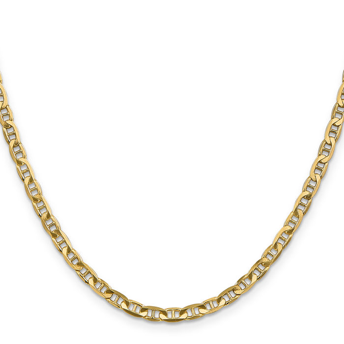 14K Solid Yellow Gold 3.75mm Concave Anchor Mariner Link Chain Necklace