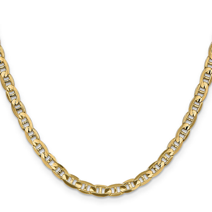 14K Solid Yellow Gold 4.5mm Concave Anchor Mariner Link Chain Necklace