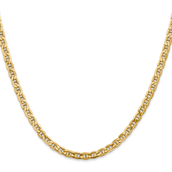 14K Solid Yellow Gold 4mm Anchor Mariner Link Chain Necklace