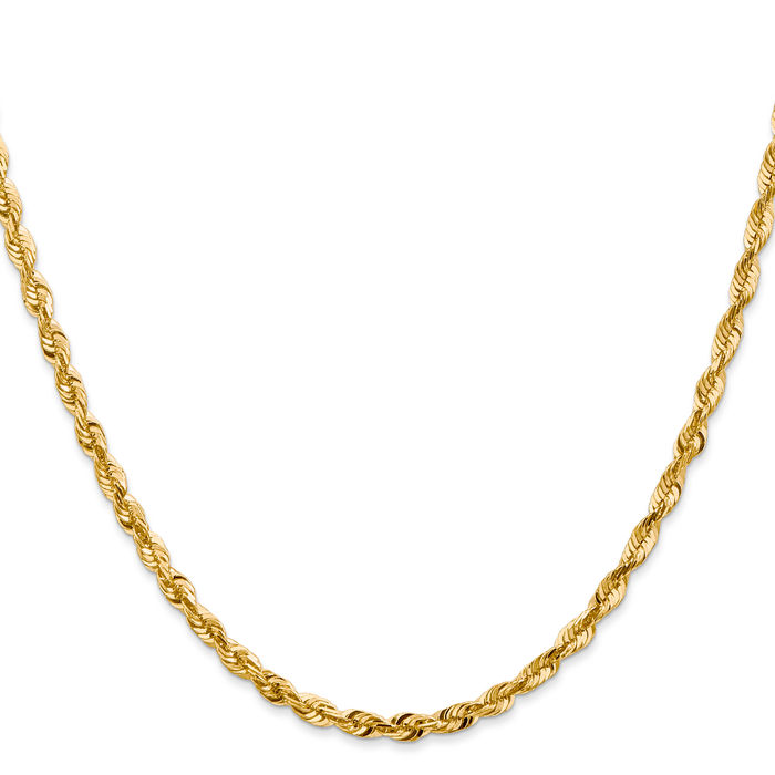 14K Solid Yellow Gold 4mm Rope Chain Twisted Link Necklace