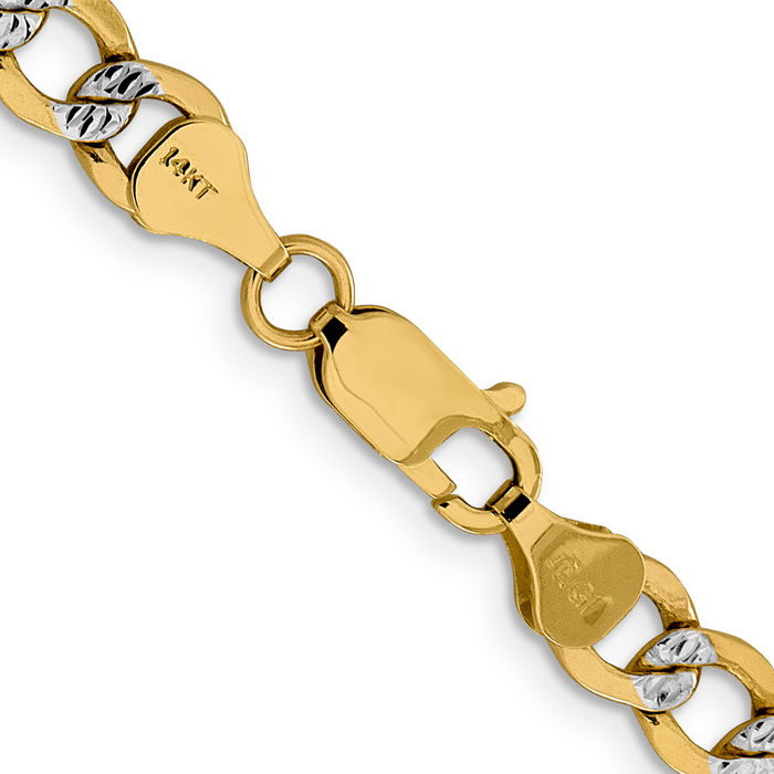 14K Solid Yellow Gold 6.75mm Curb Link Chain Necklace