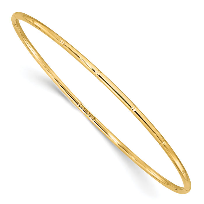 14K Solid Yellow Gold 2mm Slip On Bangle Bracelet - Picture 8 of 12