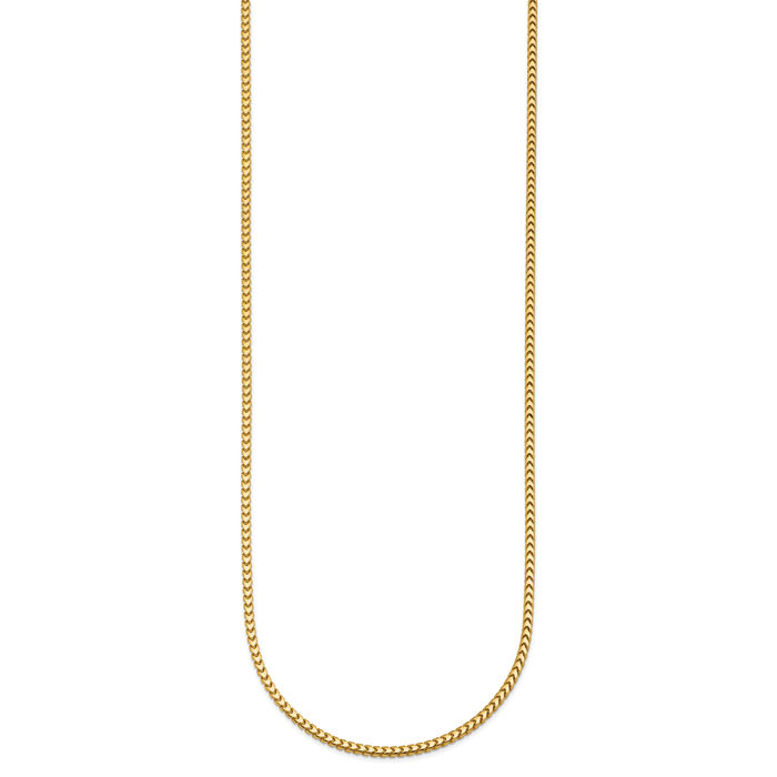 14K Solid Yellow Gold 2mm Franco Link Chain Necklace