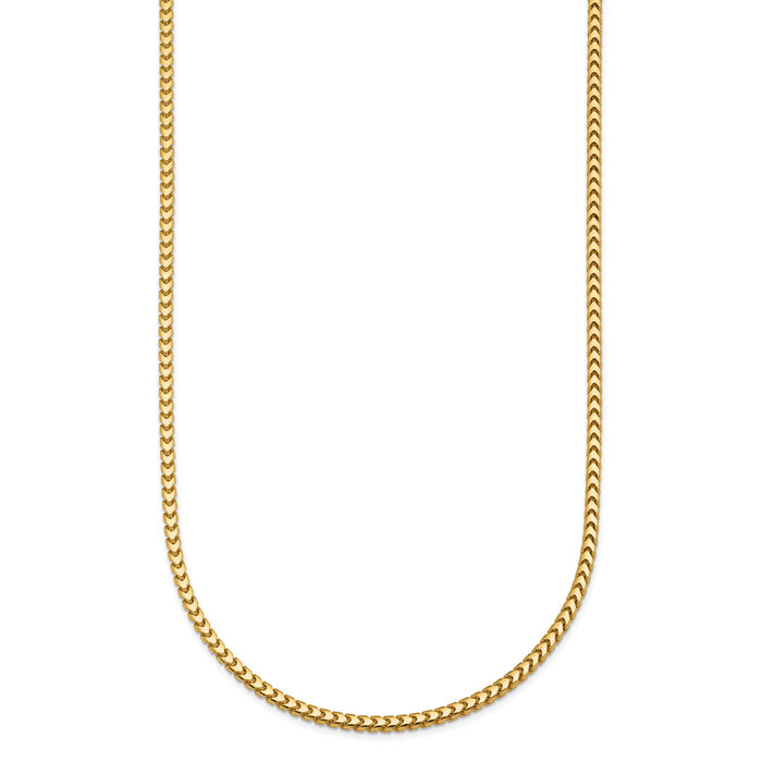 14K Solid Yellow Gold 2mm Franco Link Chain Necklace