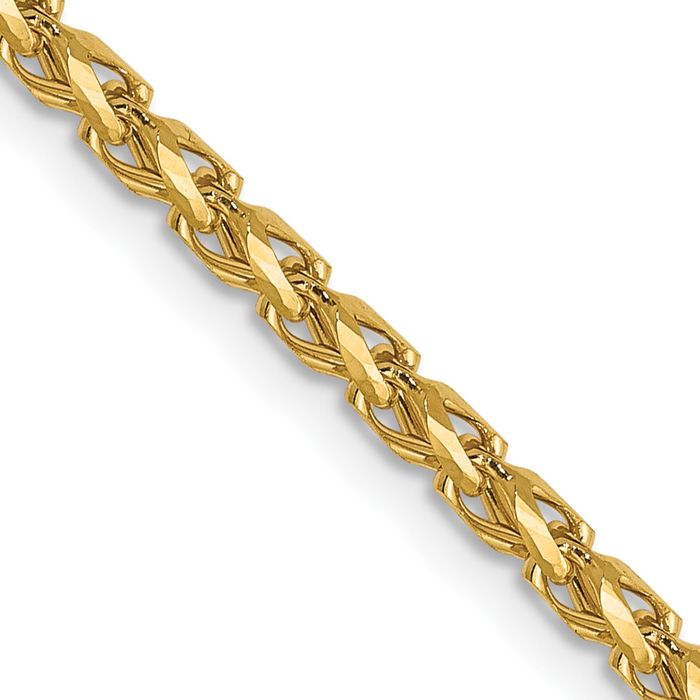 14K Solid Yellow Gold 2.1mm Franco Link Chain Necklace