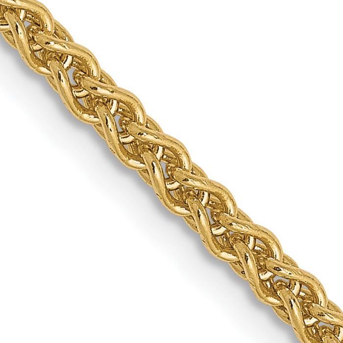 14K Solid Yellow Gold 2.1mm Spiga Wheat Link Chain Necklace