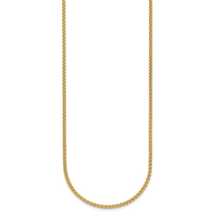 14K Solid Yellow Gold 2.1mm Spiga Wheat Link Chain Necklace