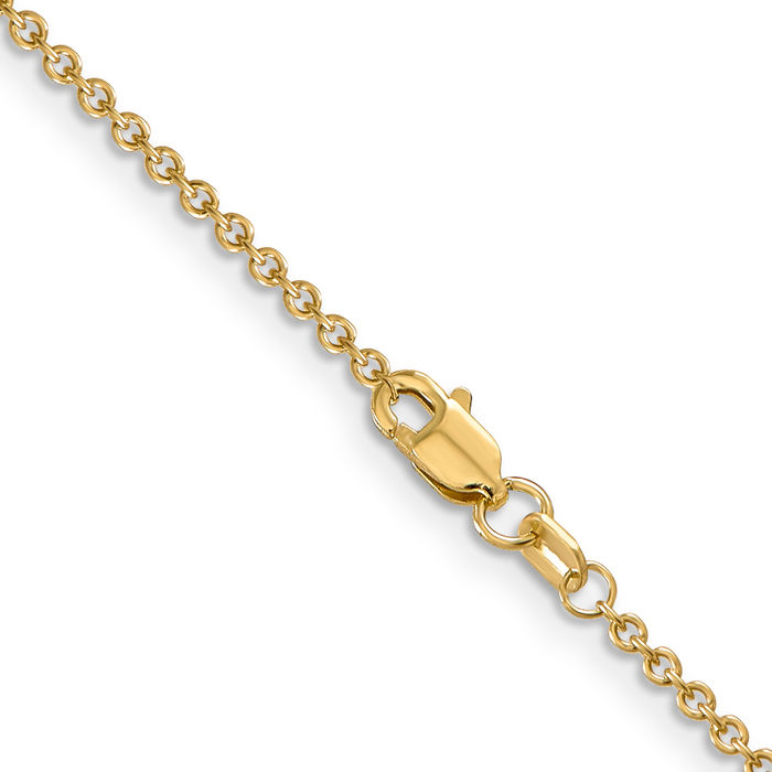 14K Solid Yellow Gold 1.6mm Round Cable Rolo Link Chain Belcher Necklace