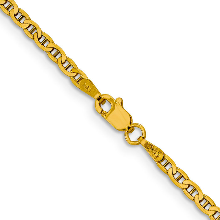 14K Solid Yellow Gold 2.4mm Concave Anchor Mariner Link Chain Necklace