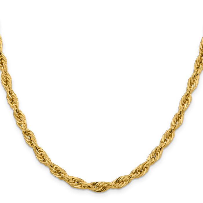 14K Solid Yellow Gold 5.4mm Rope Chain Twisted Link Necklace