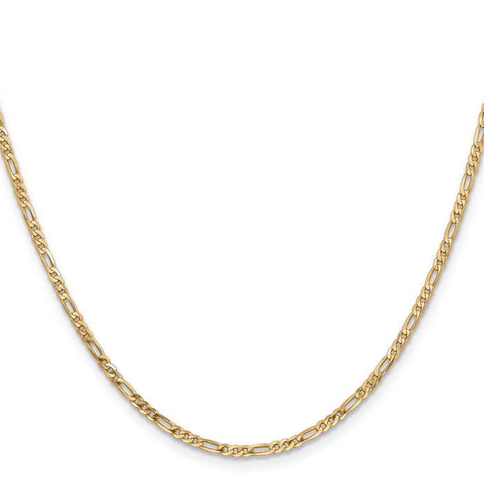 14K Solid Yellow Gold 2.25mm Figaro Link Chain Necklace