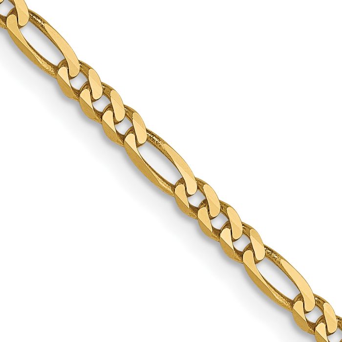 14K Solid Yellow Gold 2.25mm Figaro Link Chain Necklace