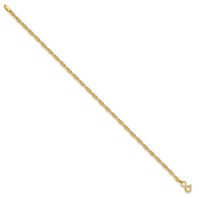 14K Solid Yellow Gold 2.35mm Anchor Mariner Link Chain Bracelet
