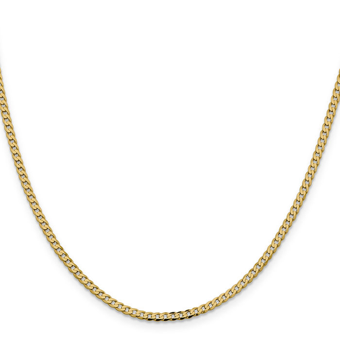 14K Solid Yellow Gold 2.3mm Curb Link Chain Necklace