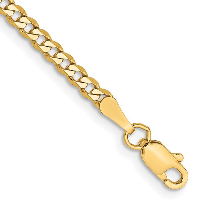 14K Solid Yellow Gold 2.3mm Curb Link Chain Bracelet