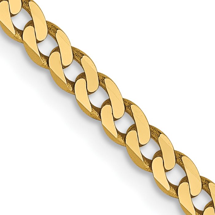 14K Solid Yellow Gold 2.3mm Curb Link Chain Necklace