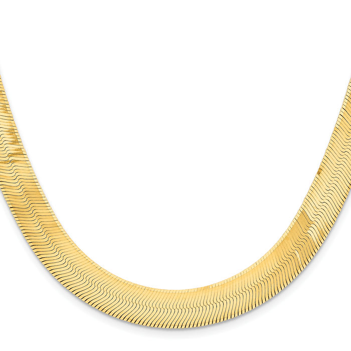 14K Solid Yellow Gold 10mm Herringbone Chain Necklace