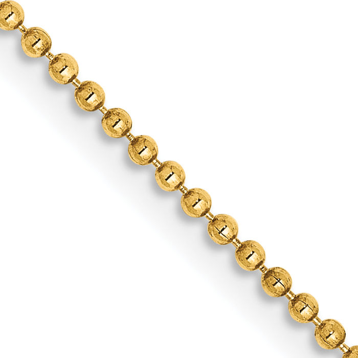 14K Solid Yellow Gold 1.2mm Beaded Ball Chain Necklace