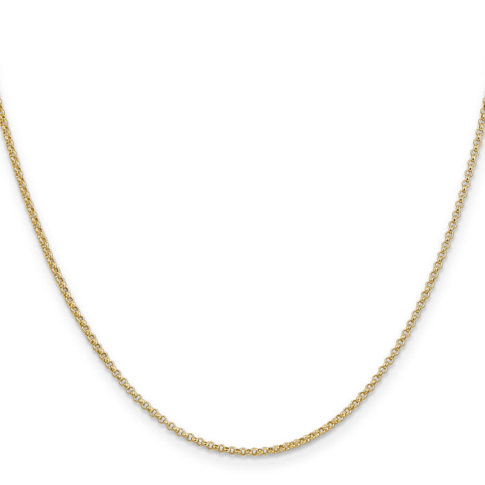 14K Solid Yellow Gold 1.55mm Cable Rolo Link Chain Belcher Necklace