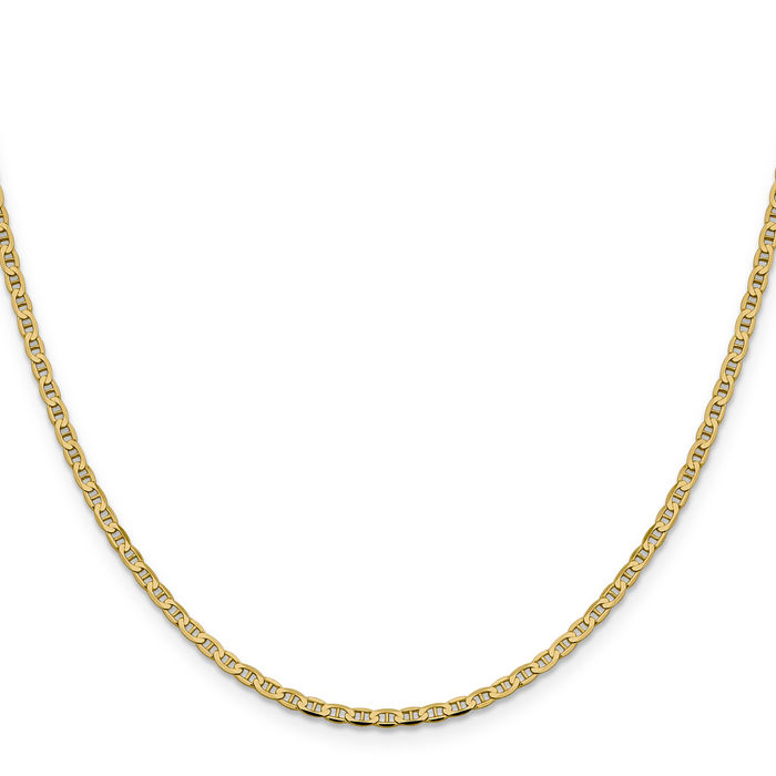 14K Solid Yellow Gold 2.4mm Concave Anchor Mariner Link Chain Necklace