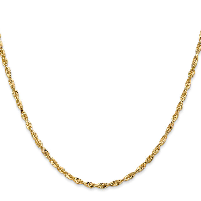 14K Solid Yellow Gold 2.5mm Rope Chain Twisted Link Necklace