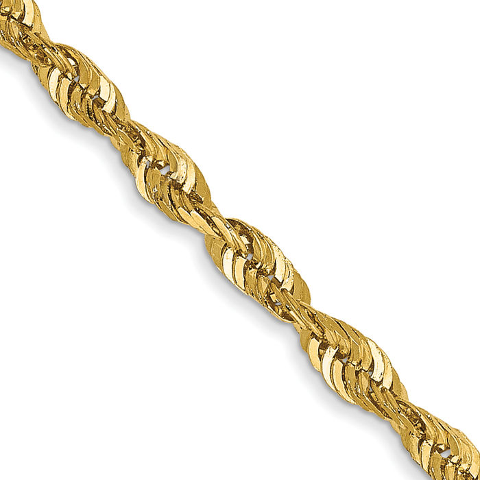 14K Solid Yellow Gold 2.5mm Rope Chain Twisted Link Necklace