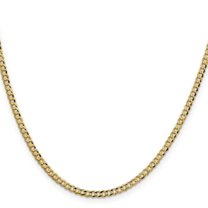 14K Solid Yellow Gold 3.1mm Cuban Curb Link Chain Necklace