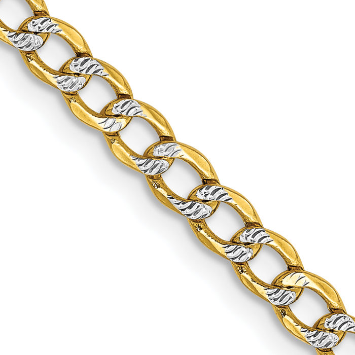 14K Solid Yellow Gold 3.4mm Curb Link Chain Necklace