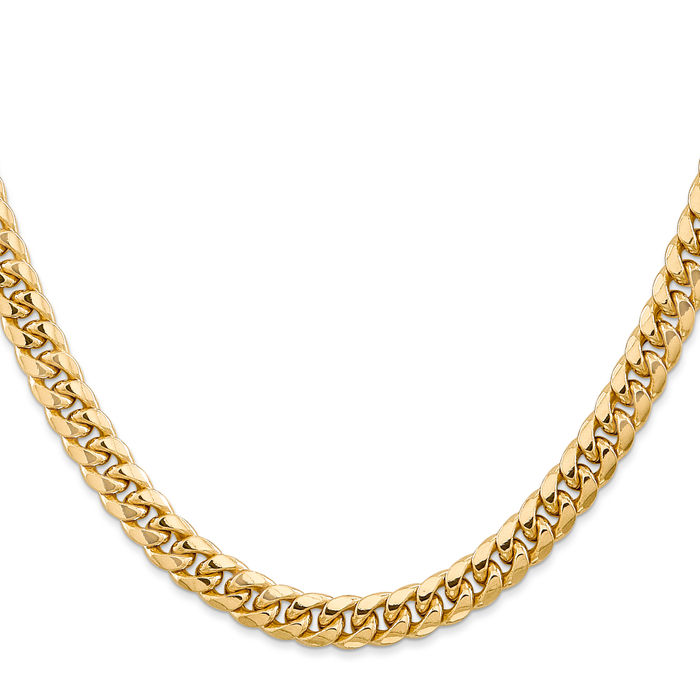 14K Solid Yellow Gold 6.75mm Miami Cuban Curb Link Chain Necklace